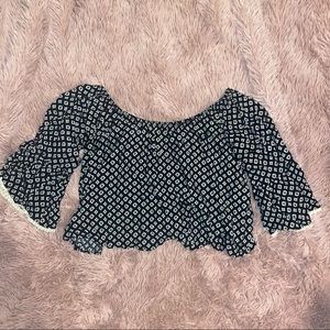 Cotton Candy LA - Women’s Off the Shoulder Top - Black with Cream Details